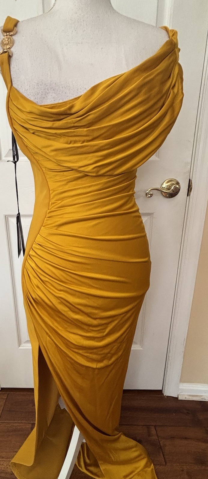Versace Gown Medusa Liquid Jersey Sz 40 Italy US 4 Marigold $4490