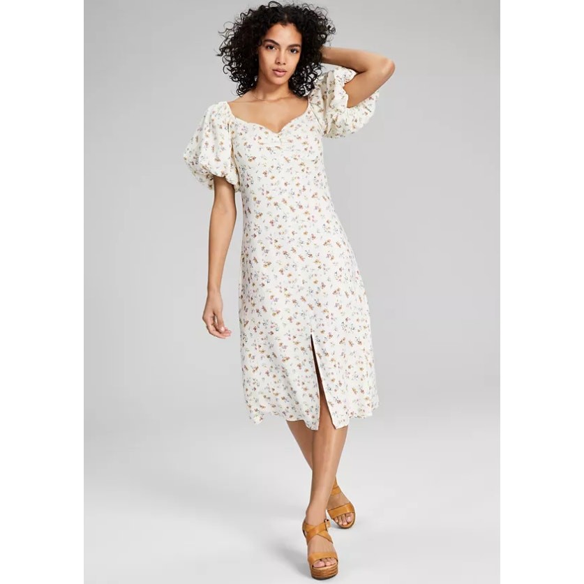 And Now This Women’s Floral-Print Balloon-Sleeve A-Line Dress Sz L