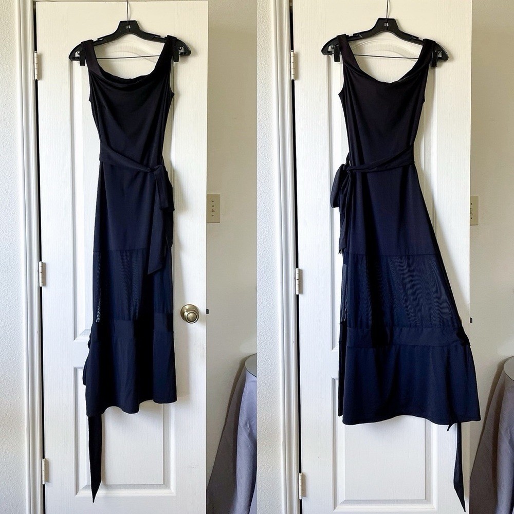 Buci Fia Sheer Panel Maxi Dress Black Sustainable Polyamide Large NWT‎