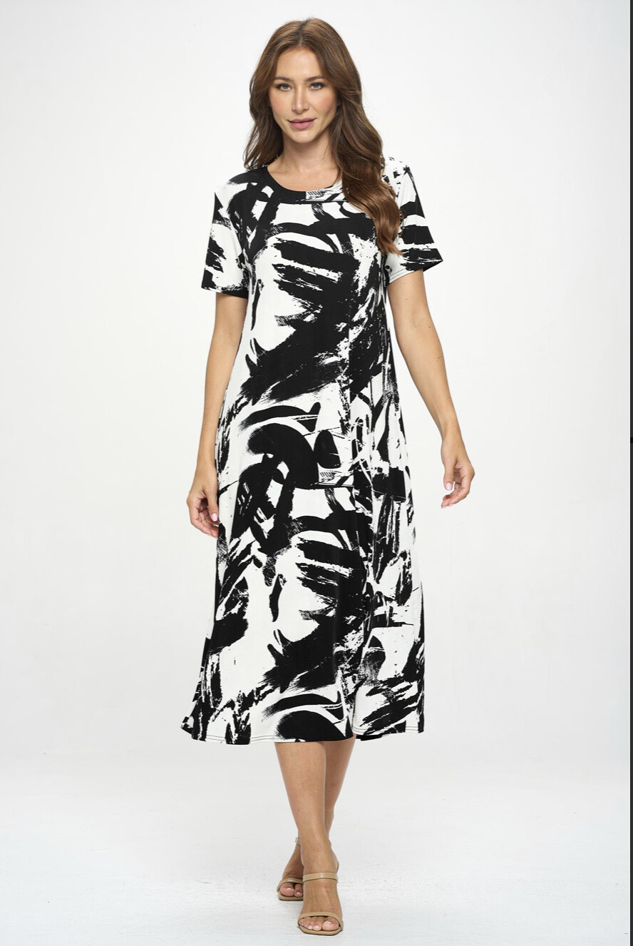 JOSTAR Slinky LONG DRESS Poly Spandex STRETCH Knit BLACK white S M L XL 2X 3X