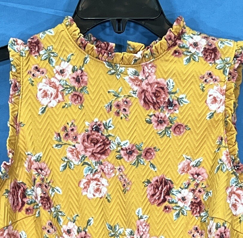 Nwt XHILARATION Yellow Gold FLORAL Textured Knit RUFFLED Zip-Back SKATER DRESS S