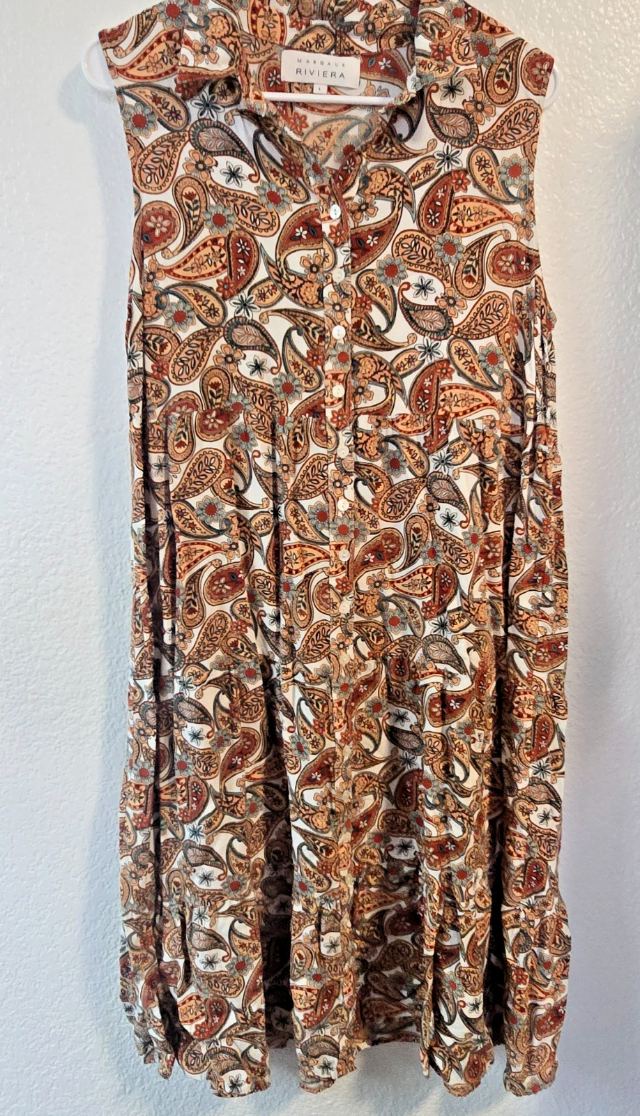Margaux Riviera L Paisley Long Sleeve Dress 100% Viscose Boho Button Front India