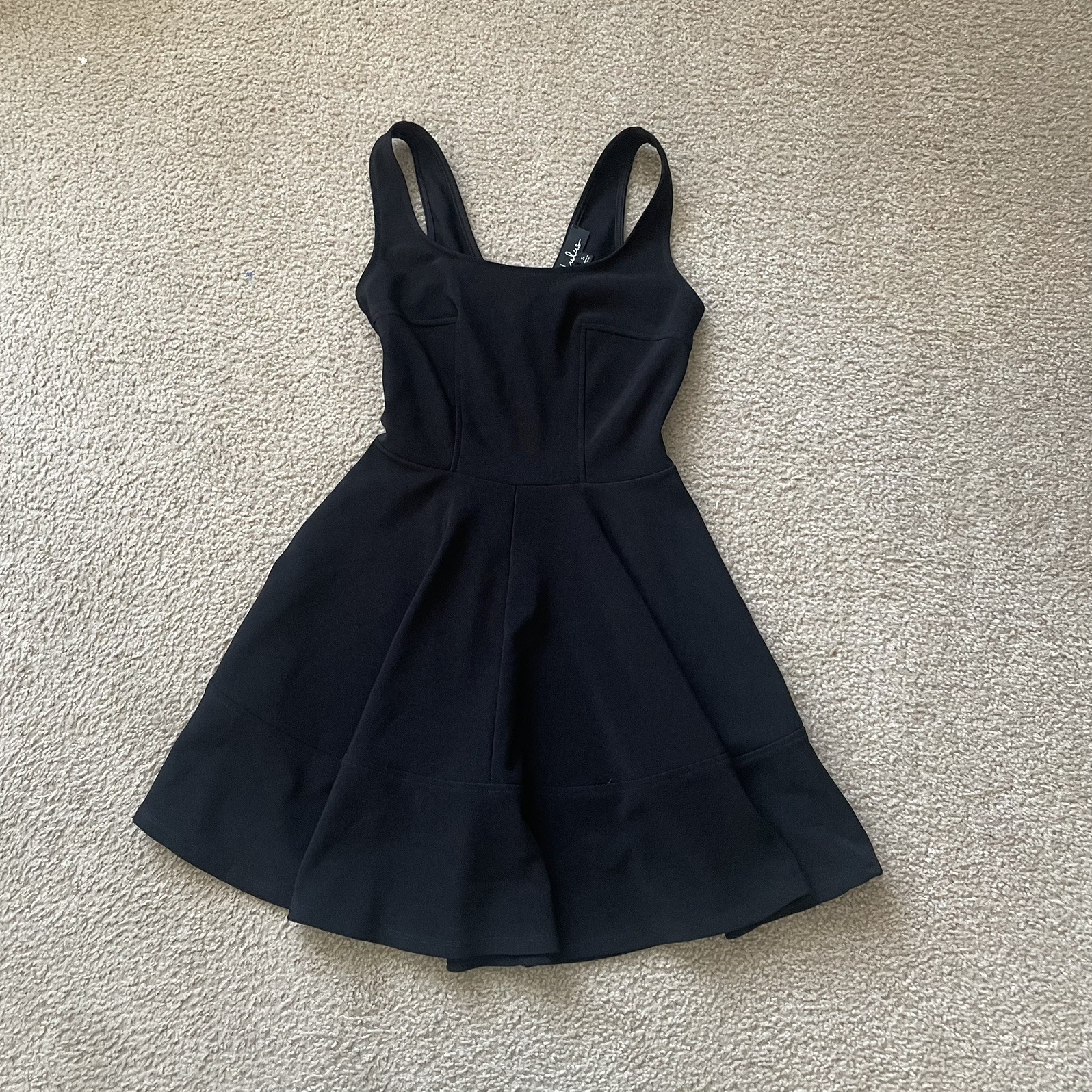 Lulus Mini Dress Womens S Black Skater Fit Flare Exposed Back Zip Stretchy Sexy