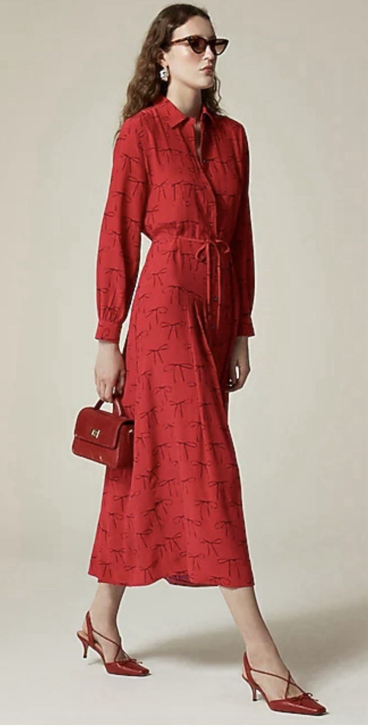 J.Crew Drapey Pleated Maxi Shirtdress in Bow print Womens Size 4