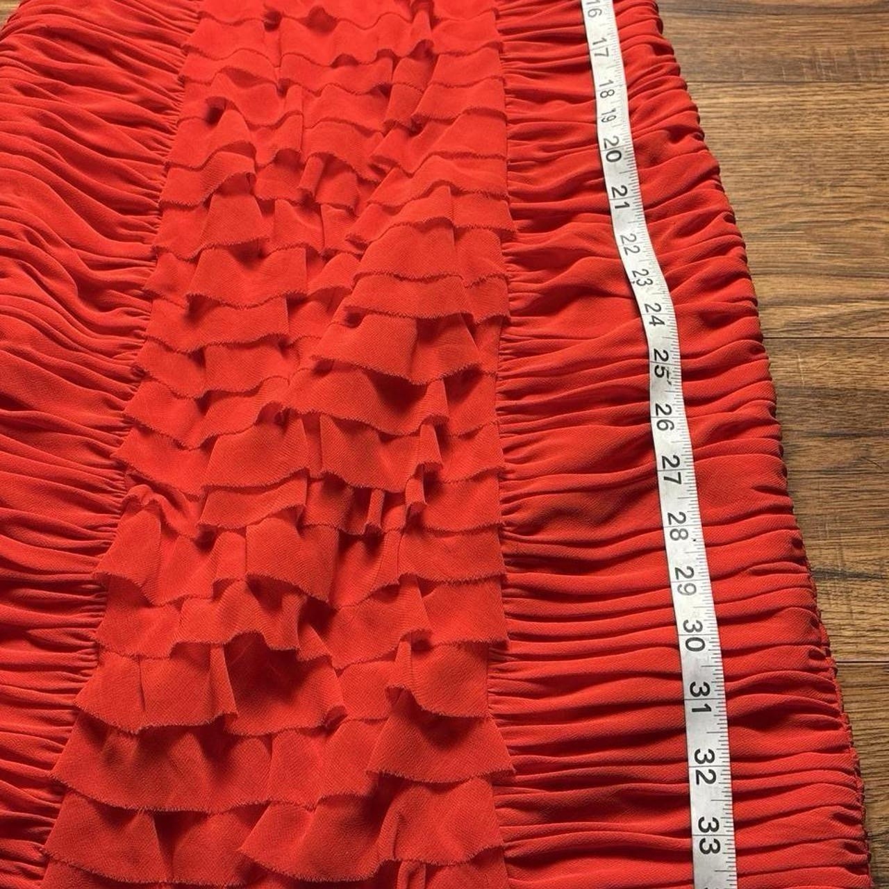 Cache Red Ruched Ruffle Chiffon Sheath Spaghetti Strap Party Dress Size 4