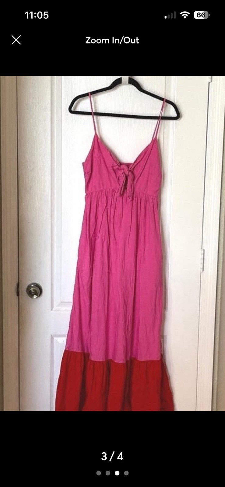 Pink Red Colorblock V-Neck Spaghetti Strap Sleeveless Tie Front Maxi Dress 1X