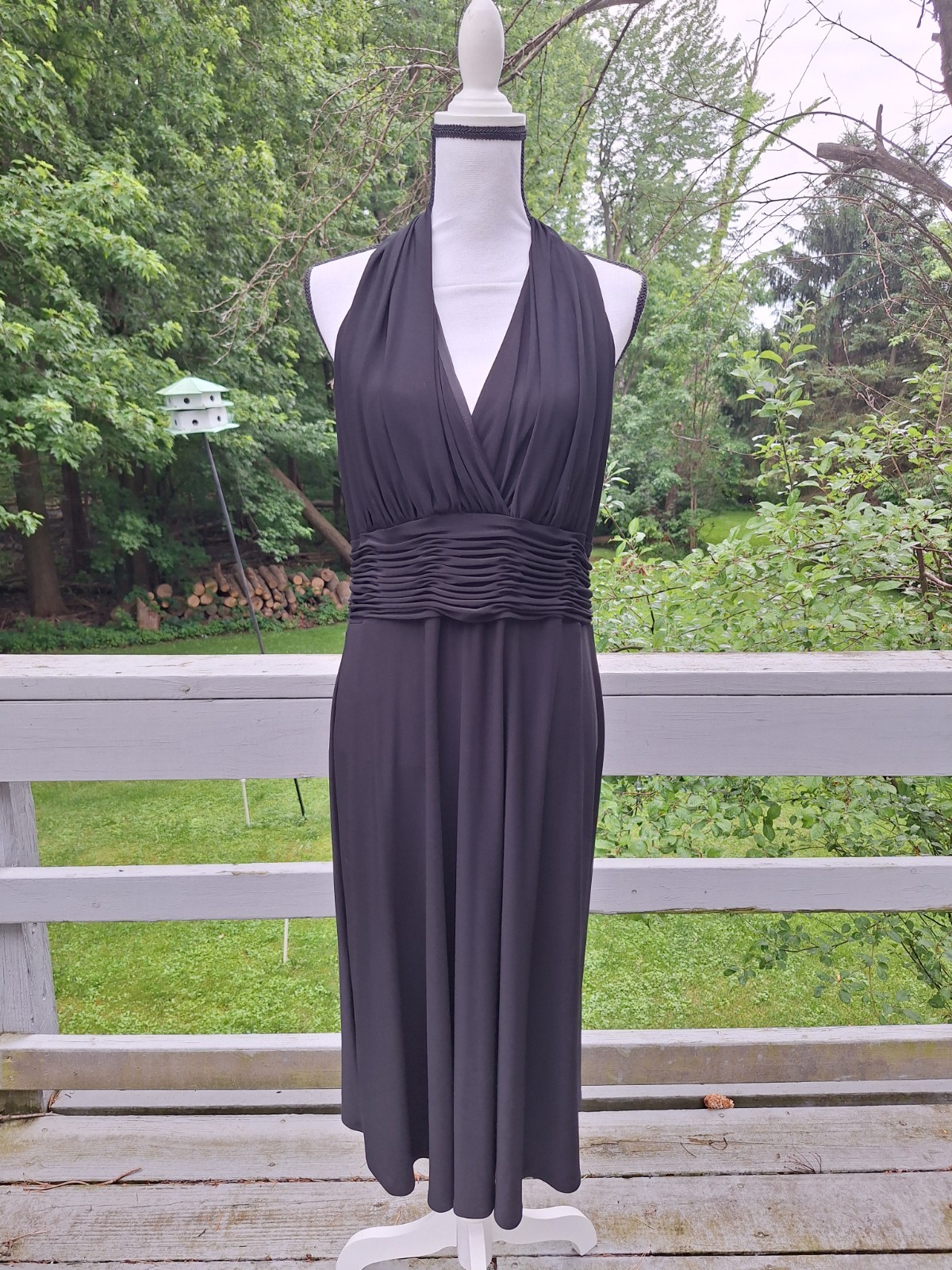 Evan-Picone Halter Dress Black Size 16 V-neck Polyester Blend Excellent