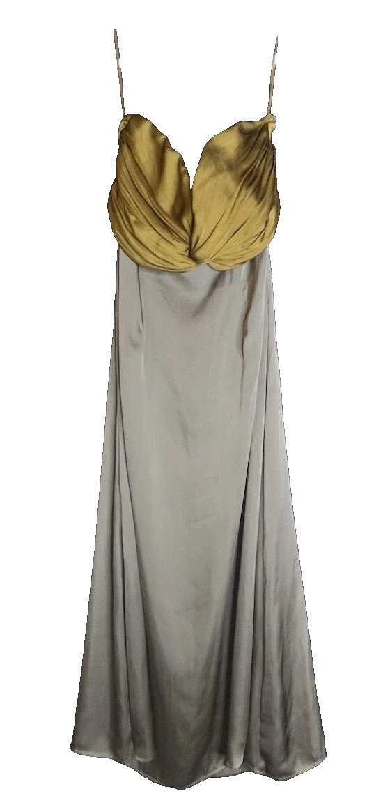 Mable Anthropologie Strapless Cut Out Satin Dress Taupe Mustard Yellow size M