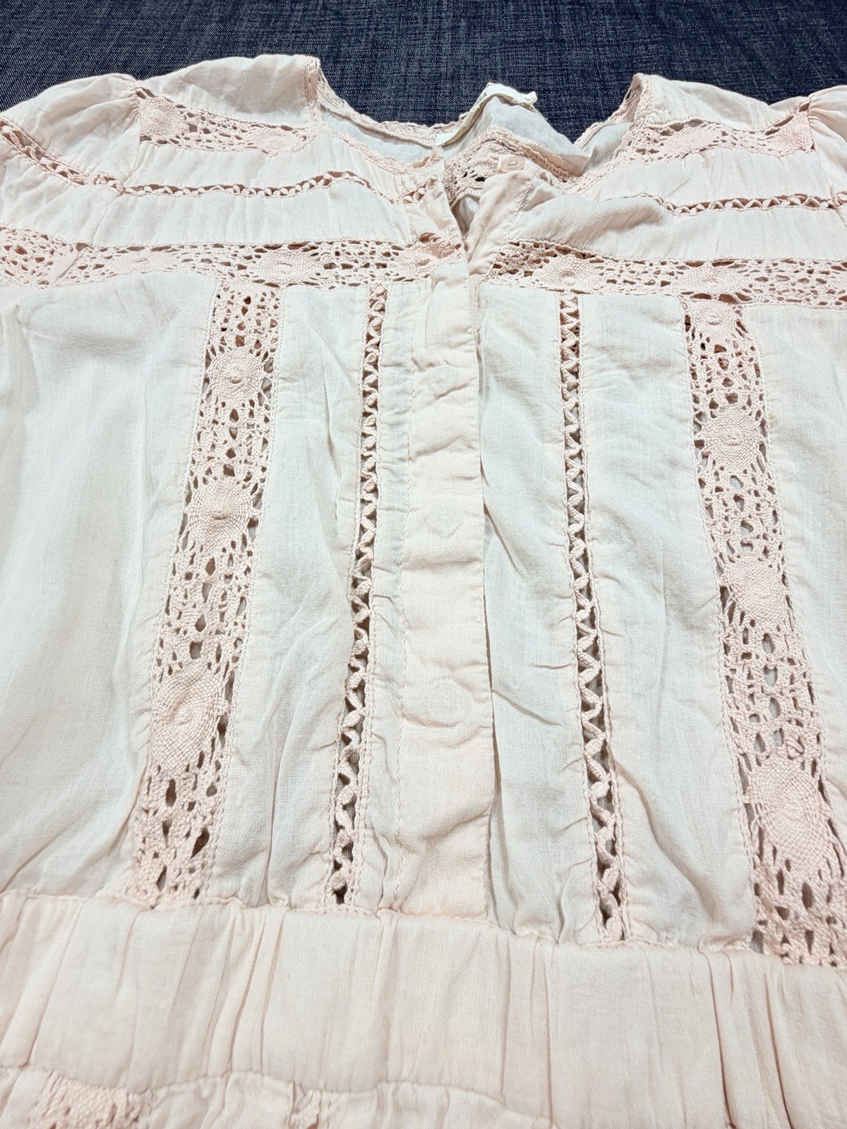 Tularosa Blush Pink Cotton Crochet Lace Inset Long Sleeve Mini Dress Size M