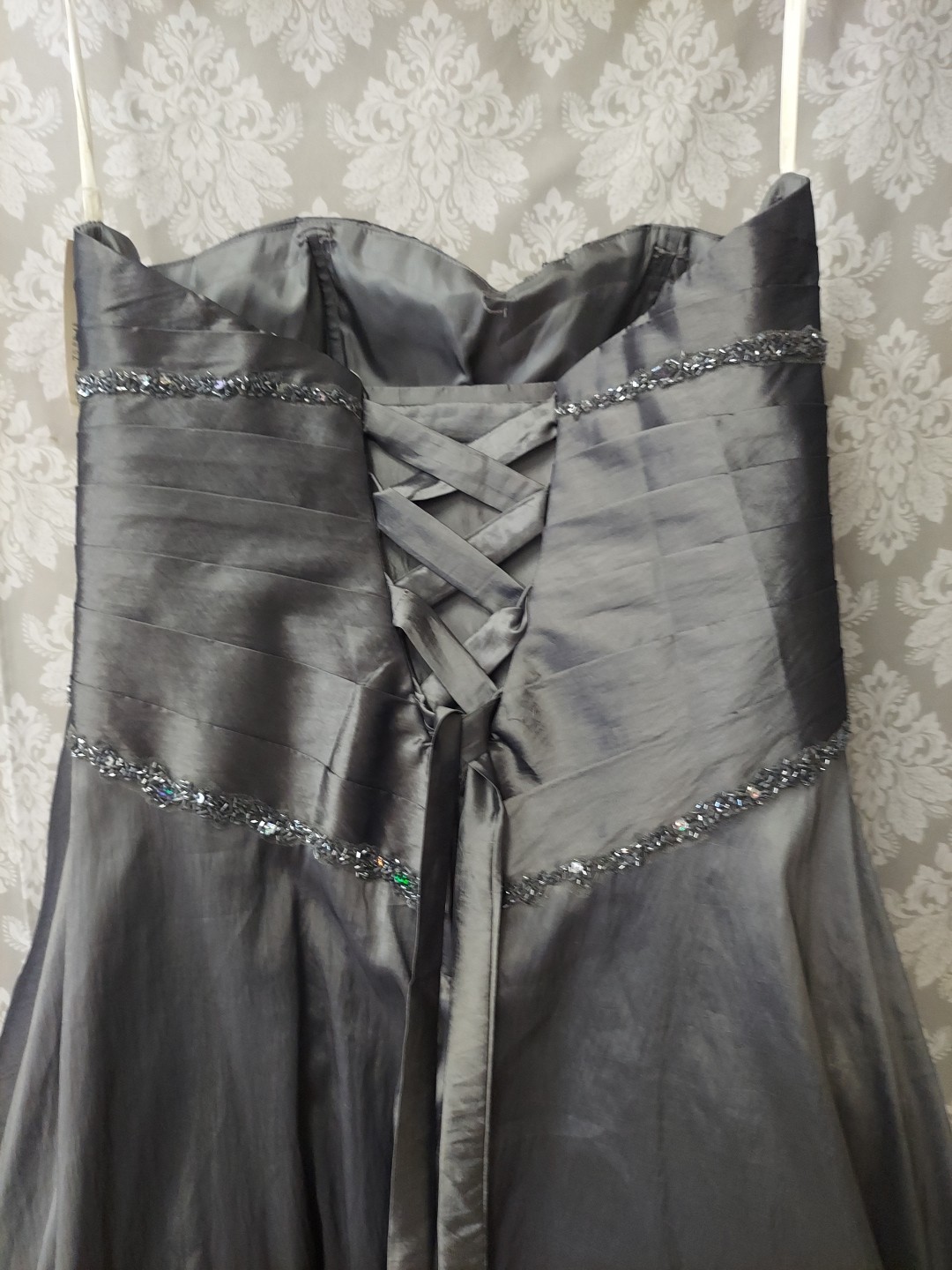 Cassandra Stone Lt Charcoal Sequin Pleated Bust (Lacebk Adjust Sizing)sz18w prom