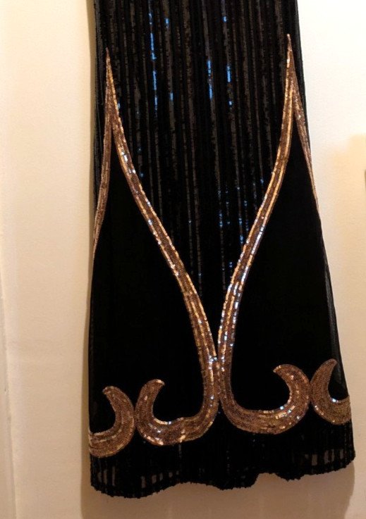 Goddiva Black Gold Sequin Maxi Fishtail Dress Flapper Gatsby 20’s Style UK 8