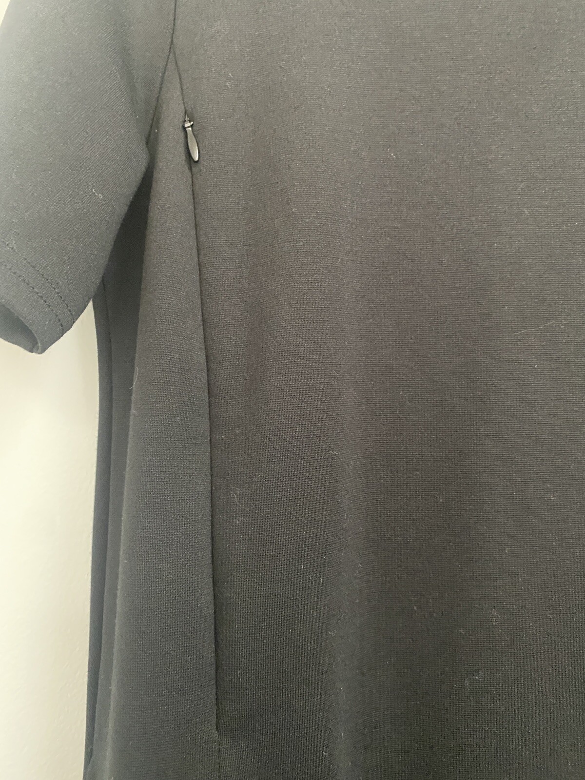 Gap Womens Dress Small Black Shift Short Sleeve Knit Zipper Pockets Stretch