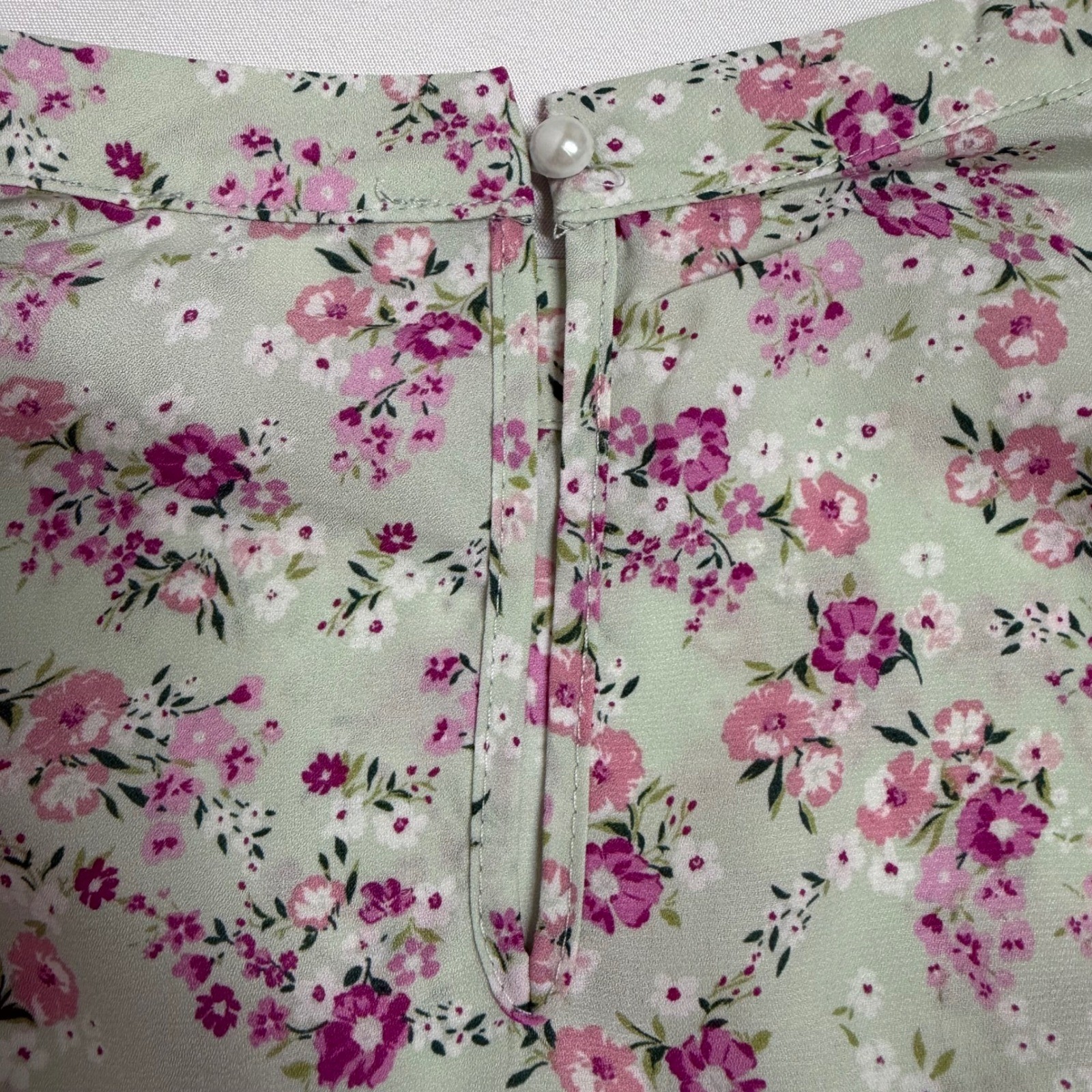 Andree by Unit Sage Green Floral Mock Neck Puff Sleeve Mini Dress Women Large
