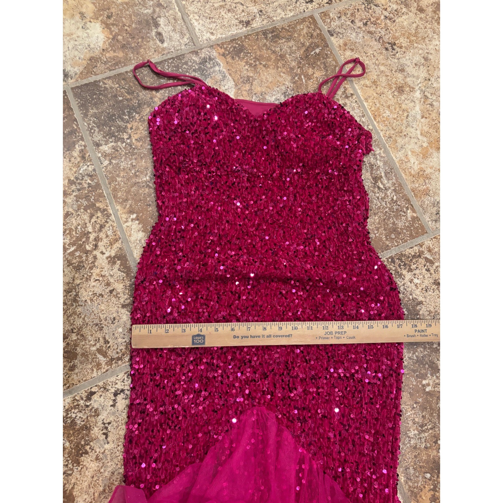 Faeriesty Sequin Mermaid Gown Womens XL Pink Ruffle Tulle Formal Dress NWT