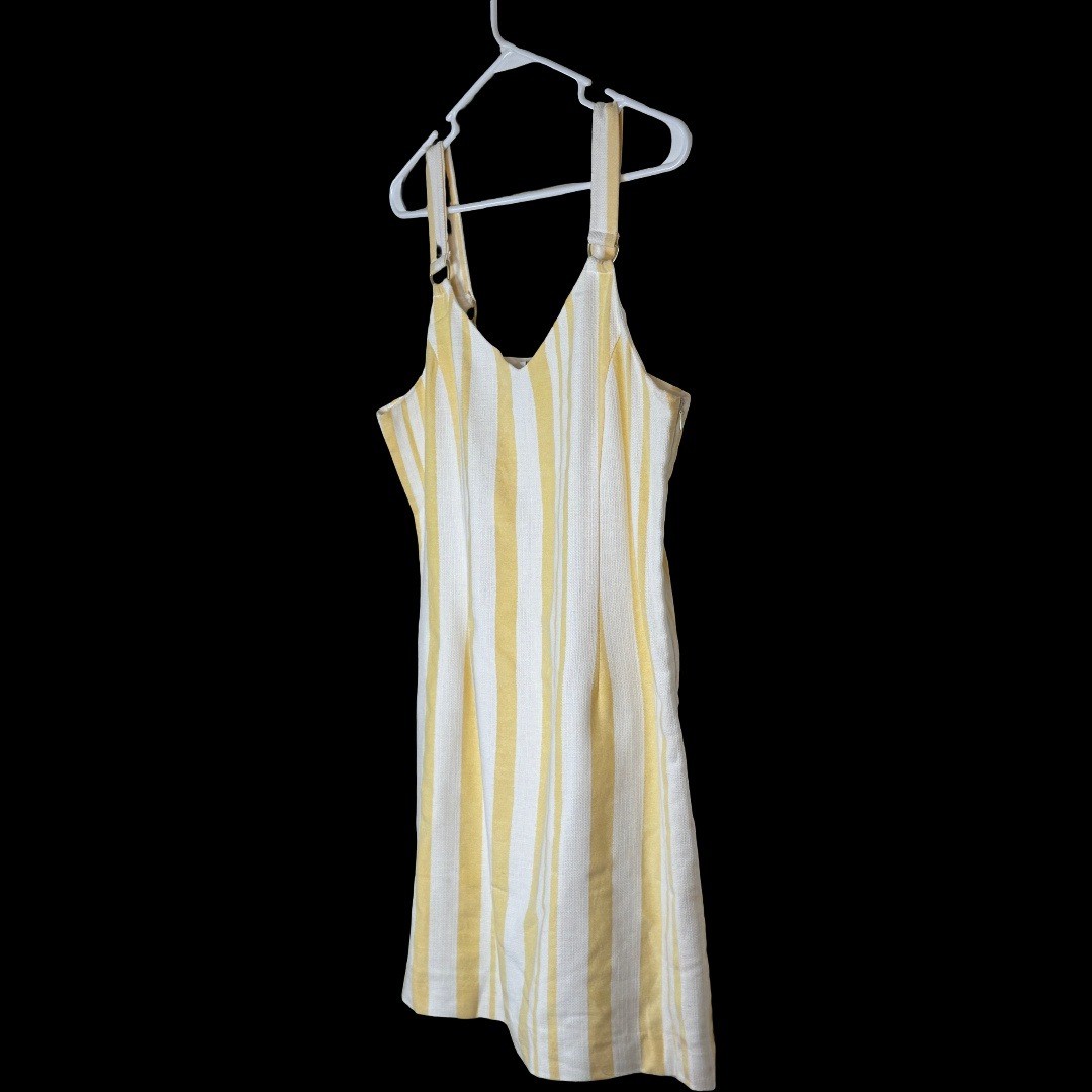 Cato Yellow White Striped Pinafore Shift Dress Womens Medium Cotton Blend