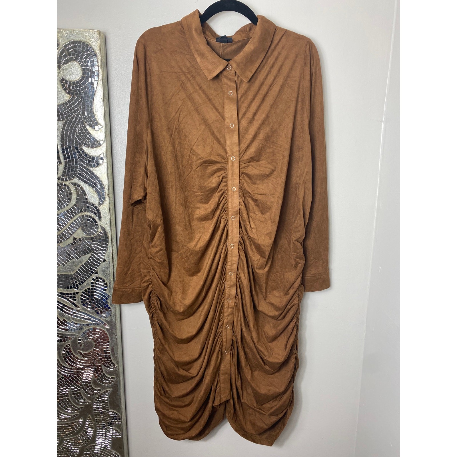 Torrid Faux Suede Shirt Dress Brown Button Down Mini Long Sleeve Plus Size 5X