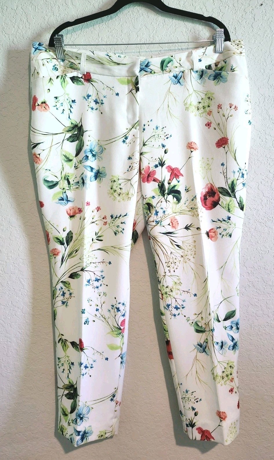 Worthington Women’s Slim Fit Floral Pants Size 16 – White Multi-Color Spring Tro