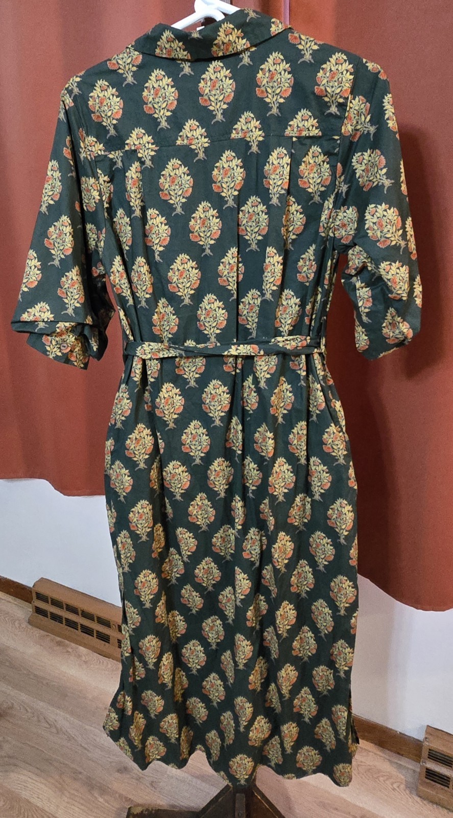 Green Floral Button Down Dress With Pockets And Side Slits