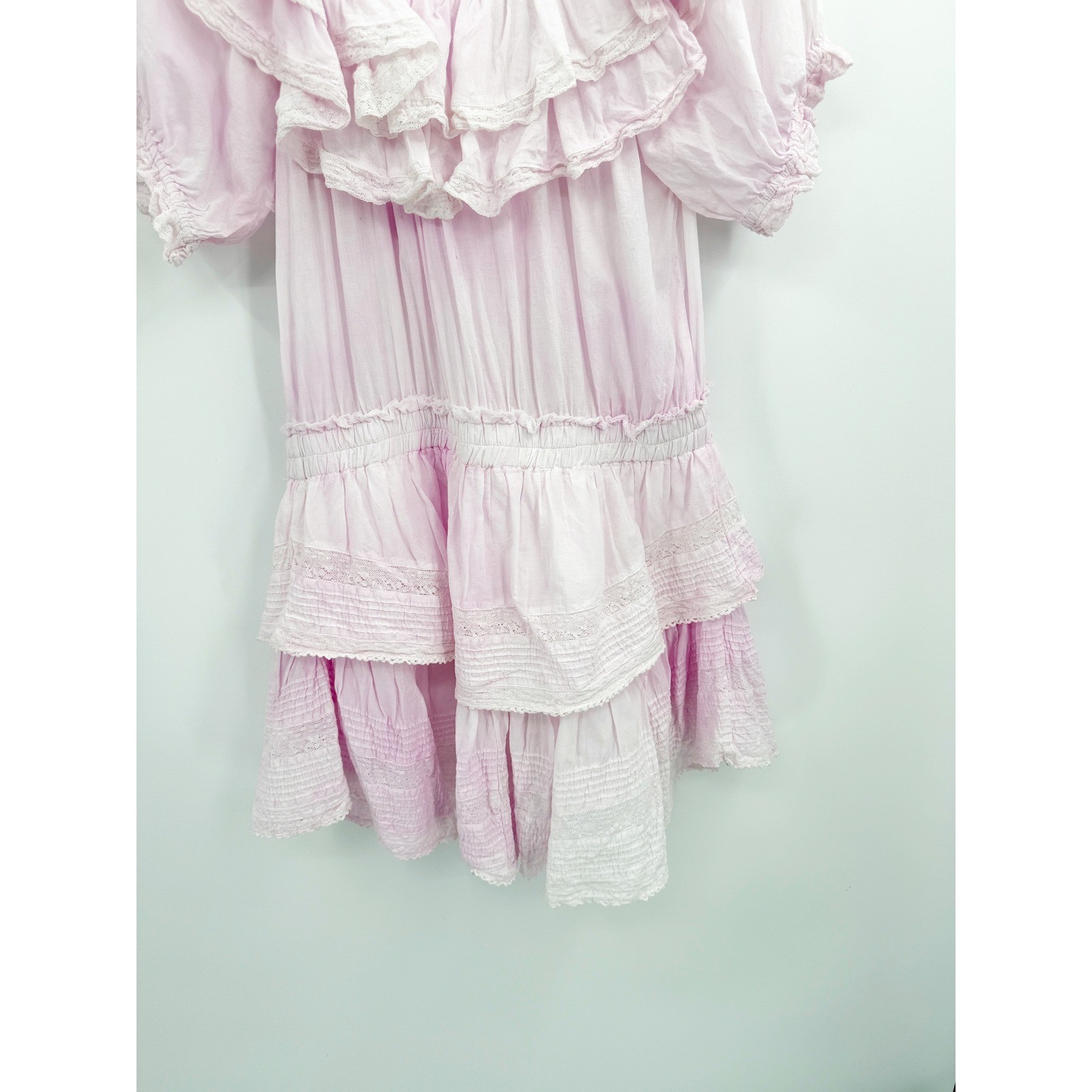 LoveShackFancy Liv Dress Peony Pink Cotton Ruffle Lace Mini XL