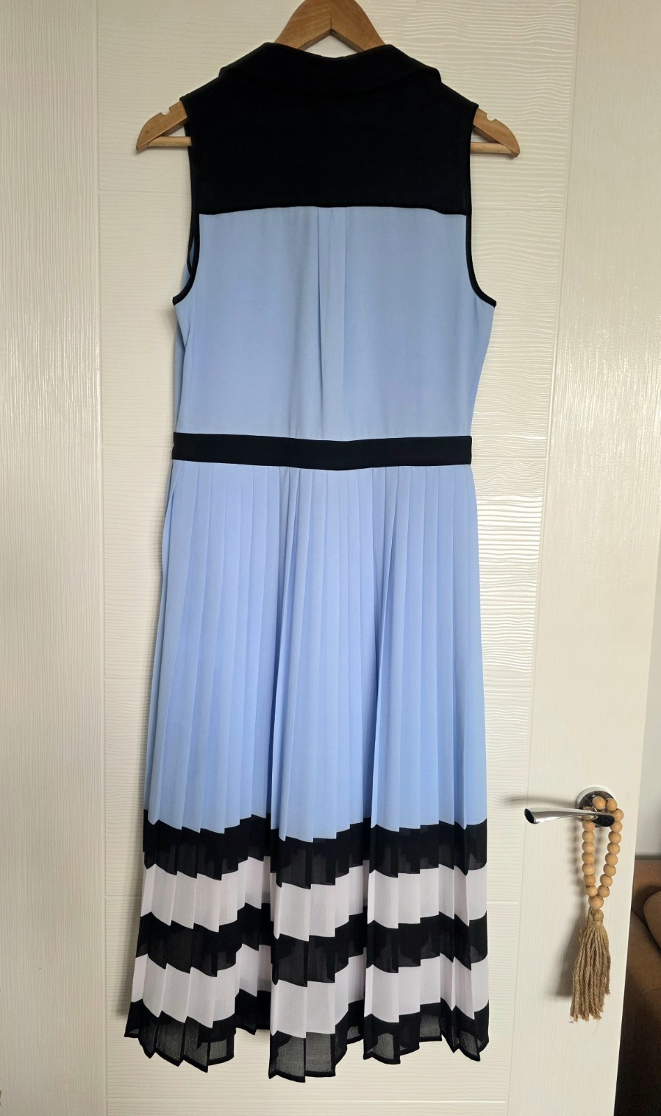 Michael Kors Womens Light Blue Contrast Stripe Pleated Midi Dress (US 6) UK 10