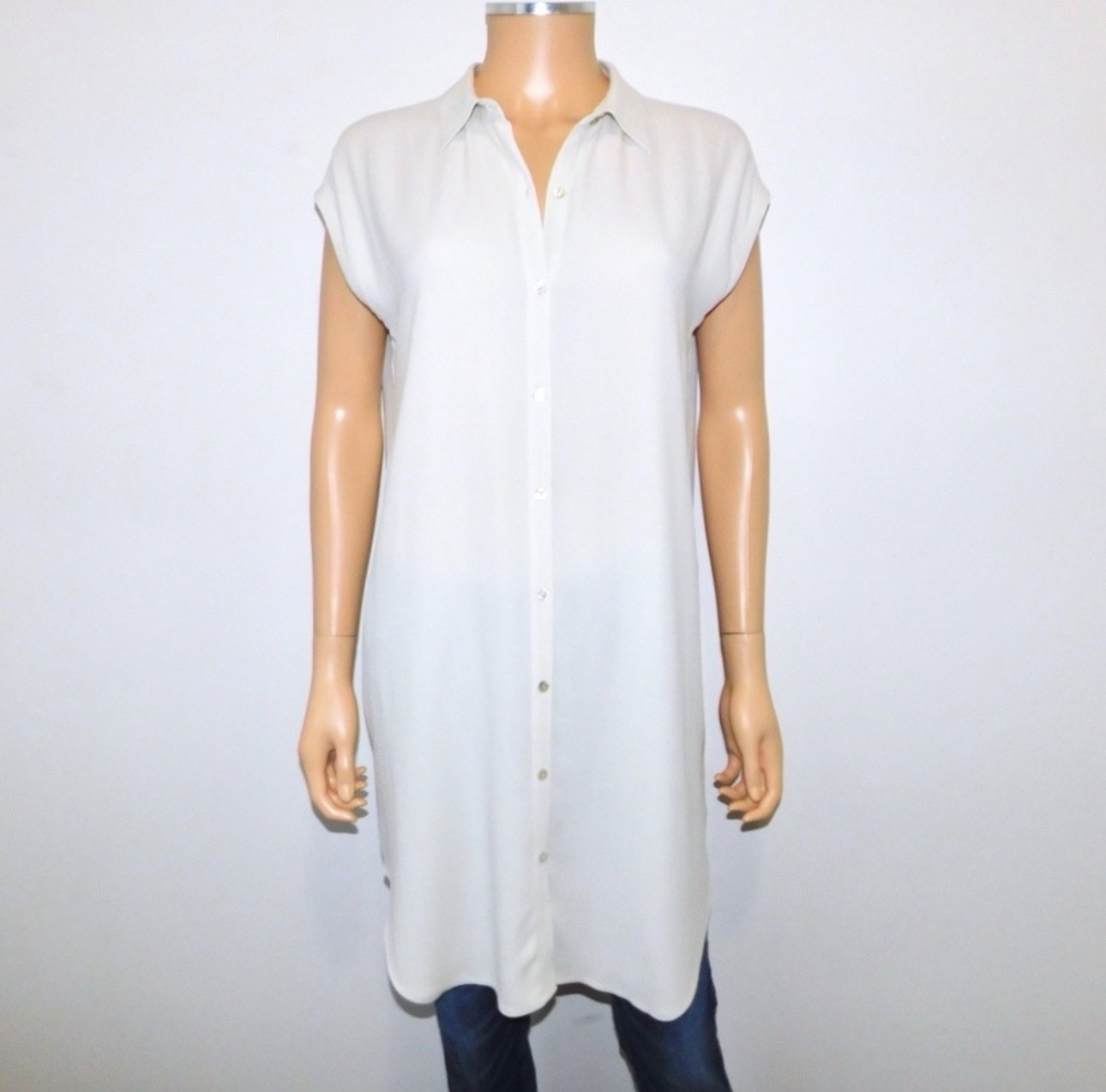 Eileen Fisher 100% Silk Collared Long Tunic/Dress – Size SP – Color Ivory