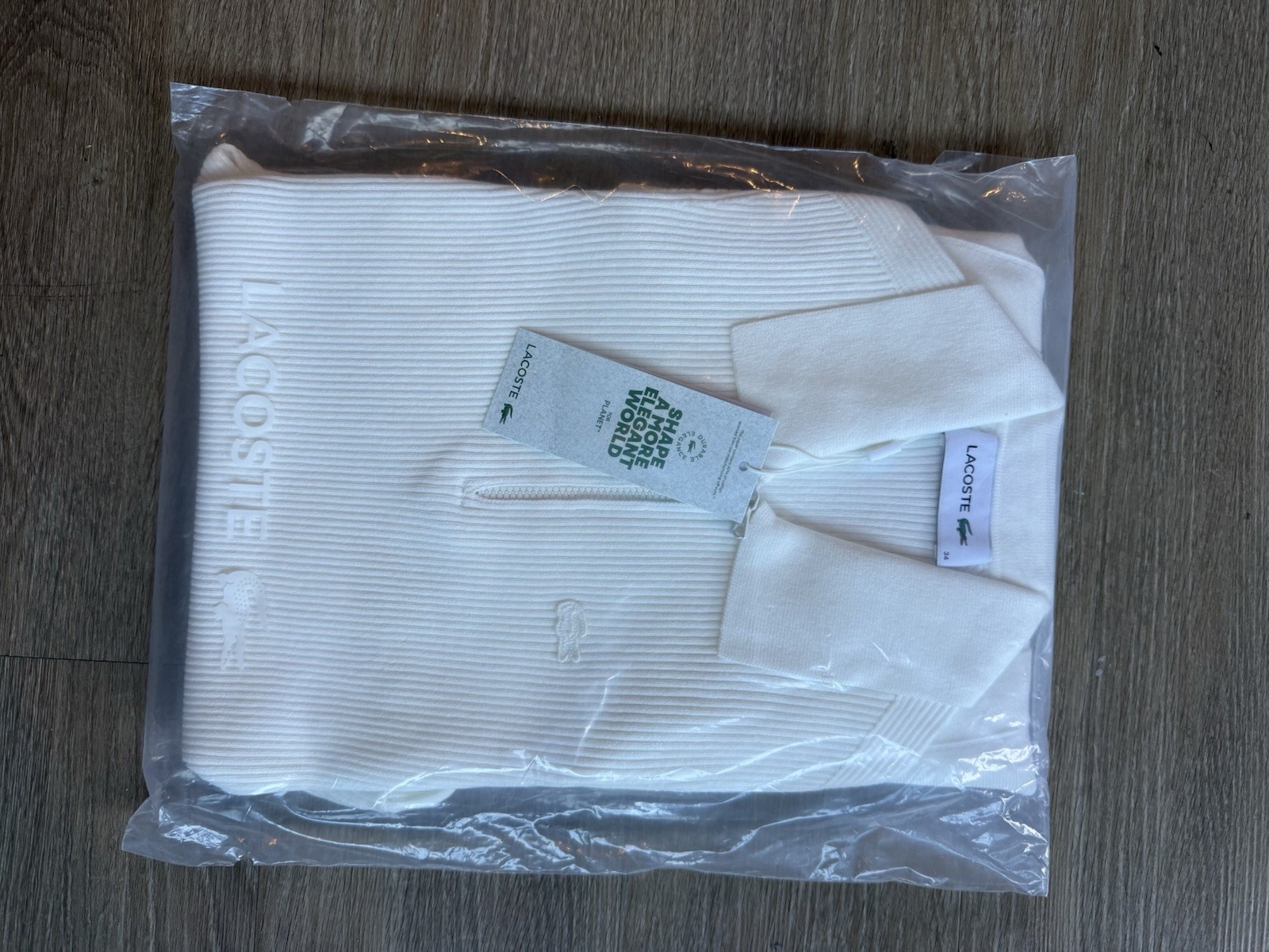 Lacoste White Ribbed Knit Collared Half-Zip Pleated Dress Short Sleeve 34 – 2