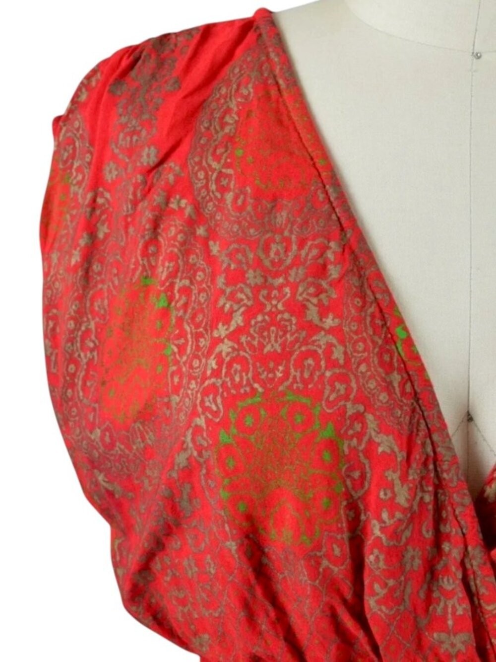 LAPOGEE Tribal Print Red Gold Bohemian V-Neck Maxi Dress Size Large
