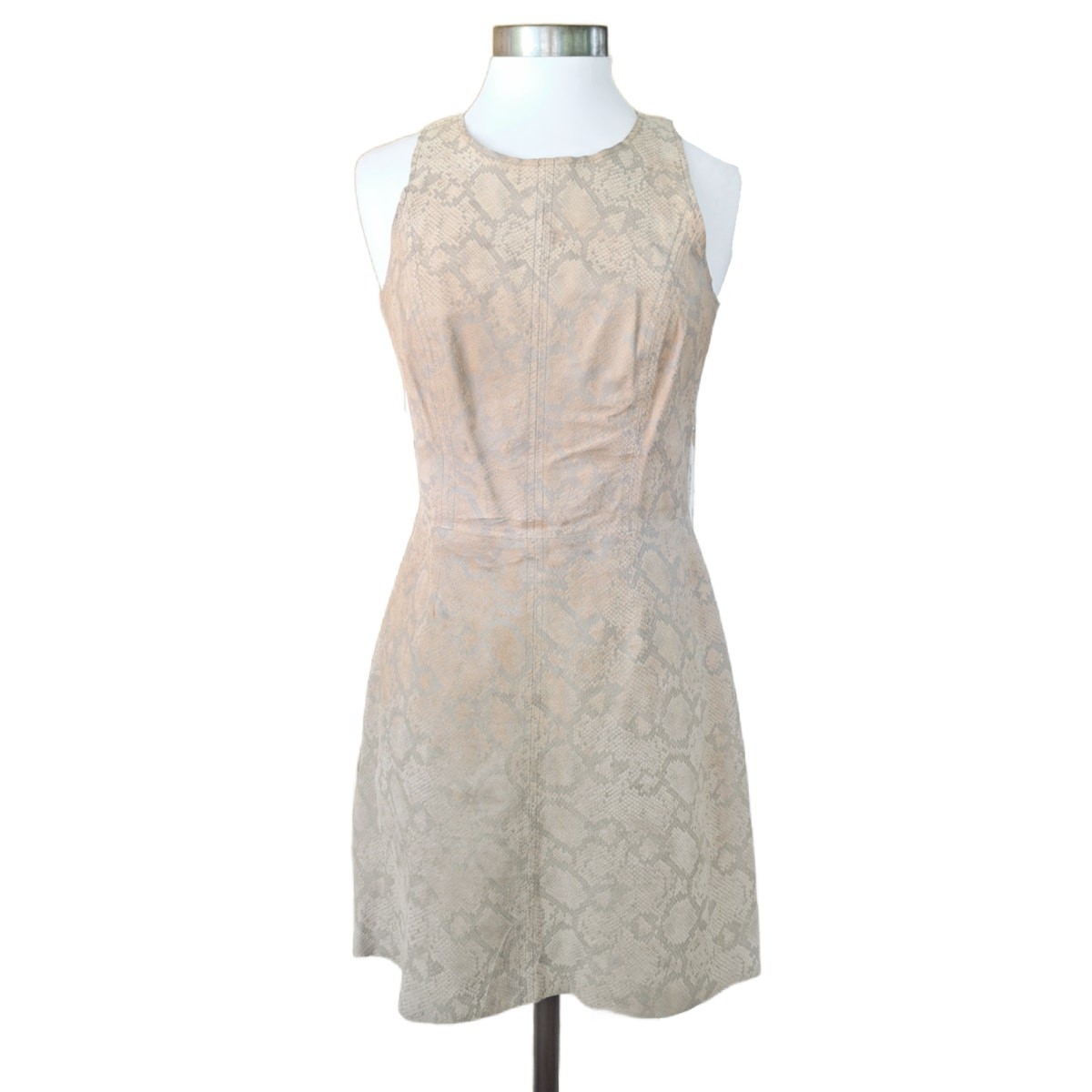 REBECCA TAYLOR Python Print Leather Mini Dress Size 6 Cream Gray Sleeveless