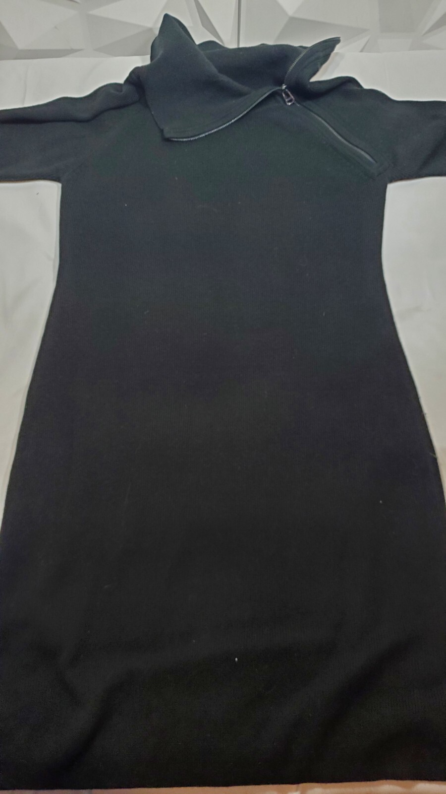Calvin Klein Womens Sweater Dress Medium Black Fold Over Zip Collar