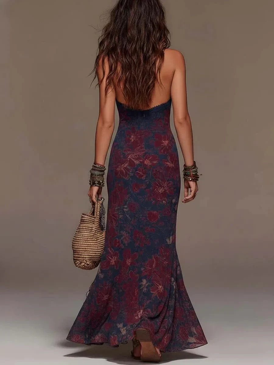 Vintage Halter-neck Floor-length Dress ( Sizes : L, M, S, XL, XXL)