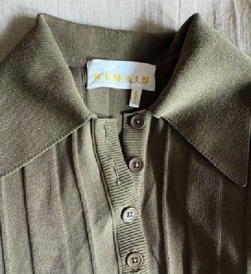 REMAIN BIRGEN CHRISTENSEN Khaki Button Up Ev Ribbed Knit Midi Dress 36 UK 8 £250