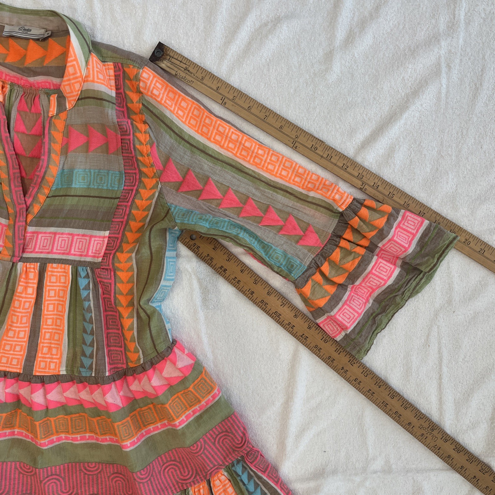 Devotion Twins Ella Tiered Dress Vibrant Pink Orange 3/4 Sleeve 100% Cotton Med