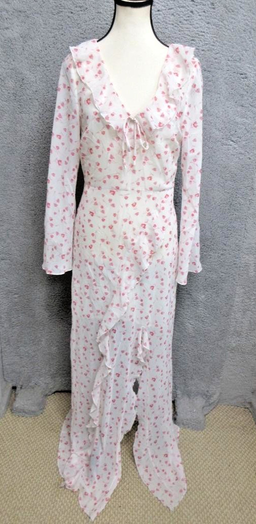 Glamorous Dress Womens US 6 Pink Watercolour Floral Maxi Long Sleeve Ruffle NEW