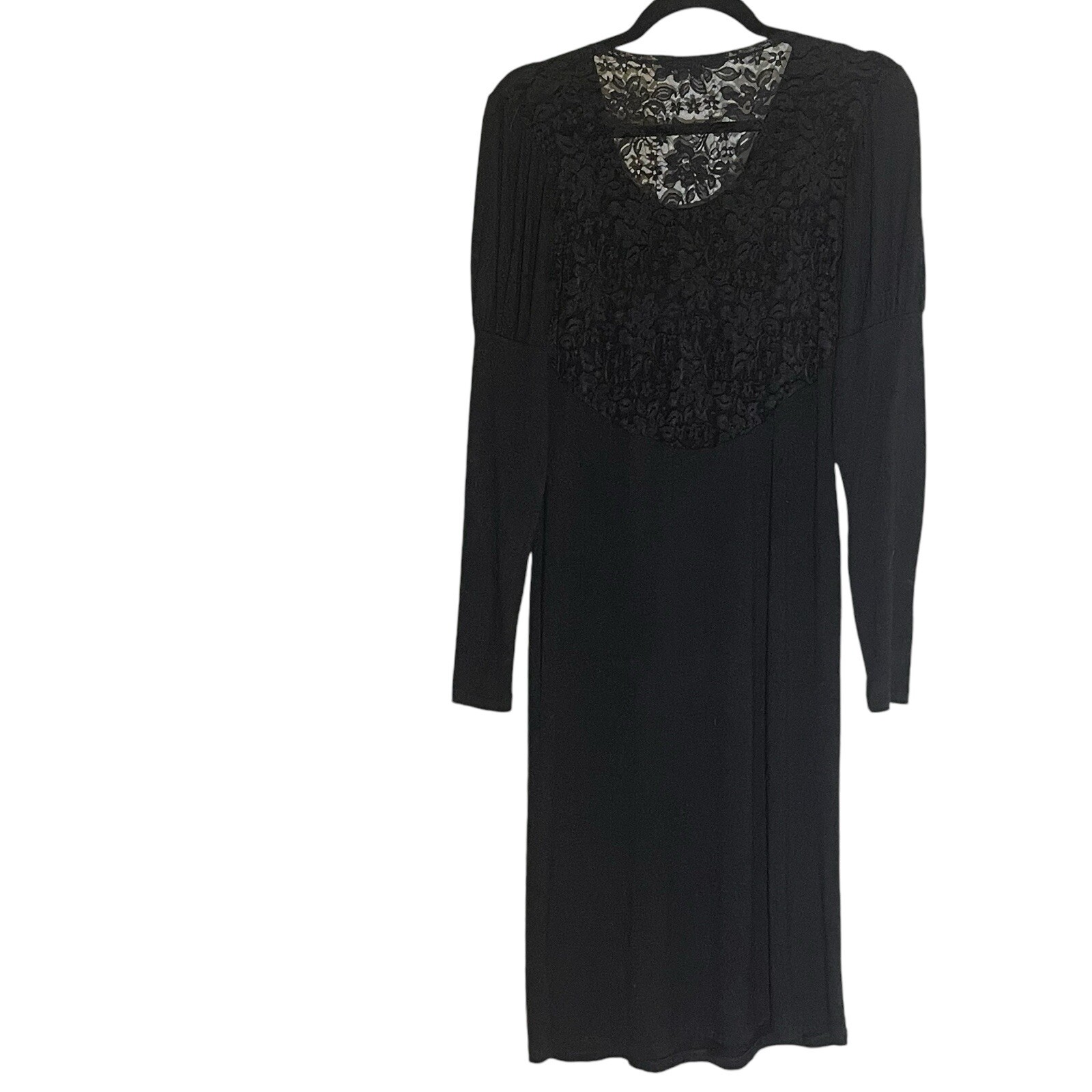 NEW Vertigo Paris Black Lacy Back Jersey Knit Long Sleeve Midi Dress sz Medium