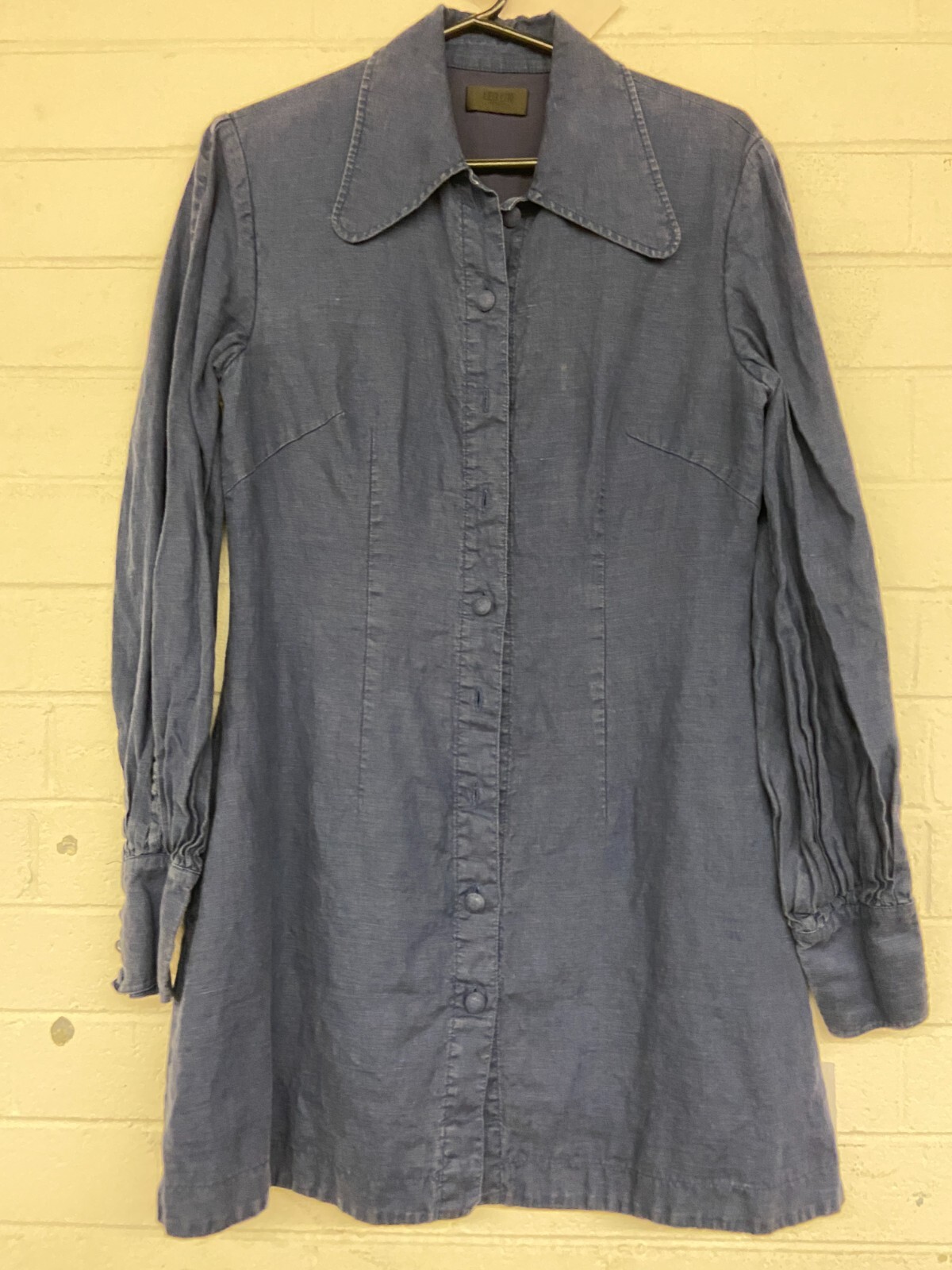 LEO LIN Linen Collared Luminous Mini Dress Casual Blue Size 12 AU Preloved