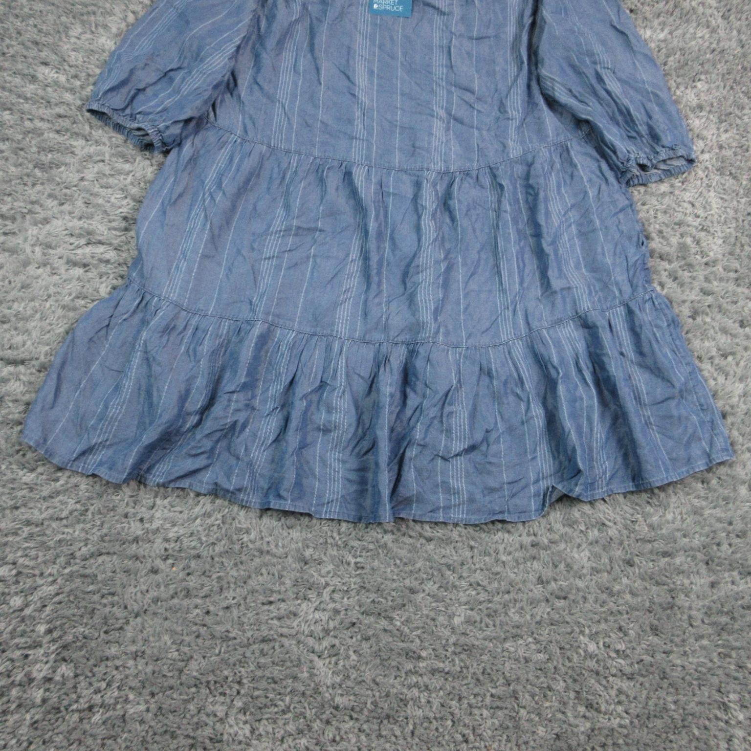 Market & Spruce Dress Womens 2X Blue Trapeze & Swing Midi 3/4 Puff Sleeve NWT