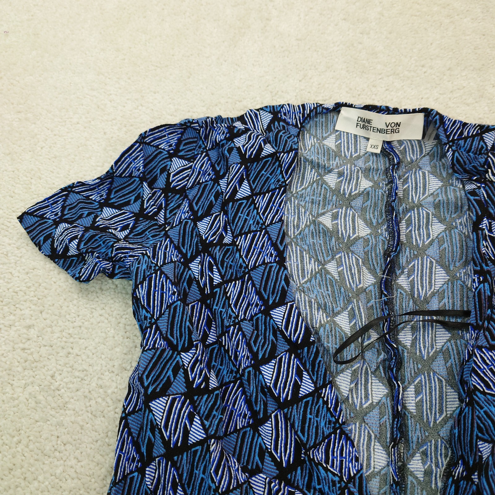 Diane Von Furstenberg Blue Logo DVF Monogram Geometric Diamond Wrap Dress XXS