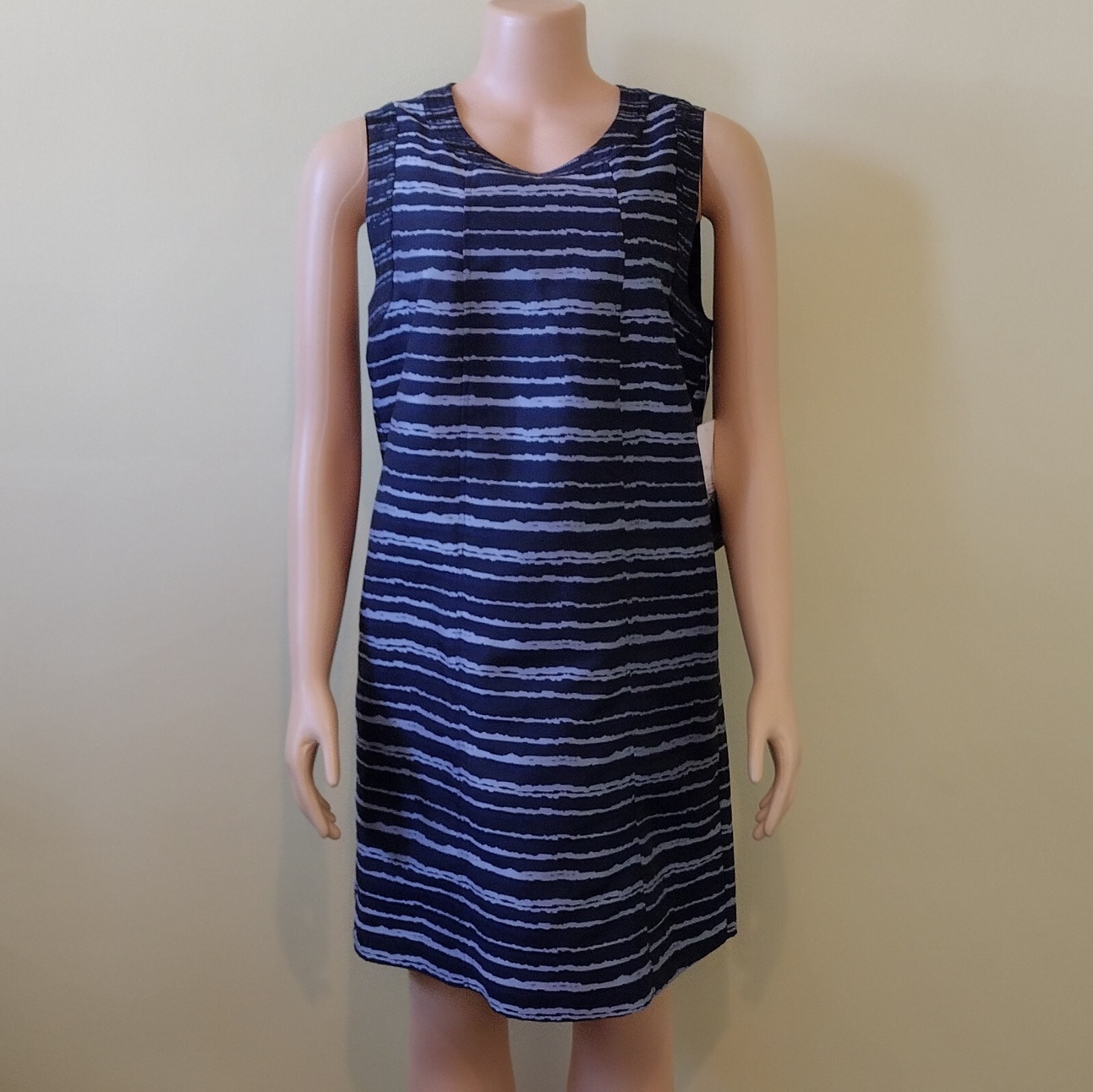 Kensie Shift Horizontal Shift Dress In Blues And Grays LARGE NWT