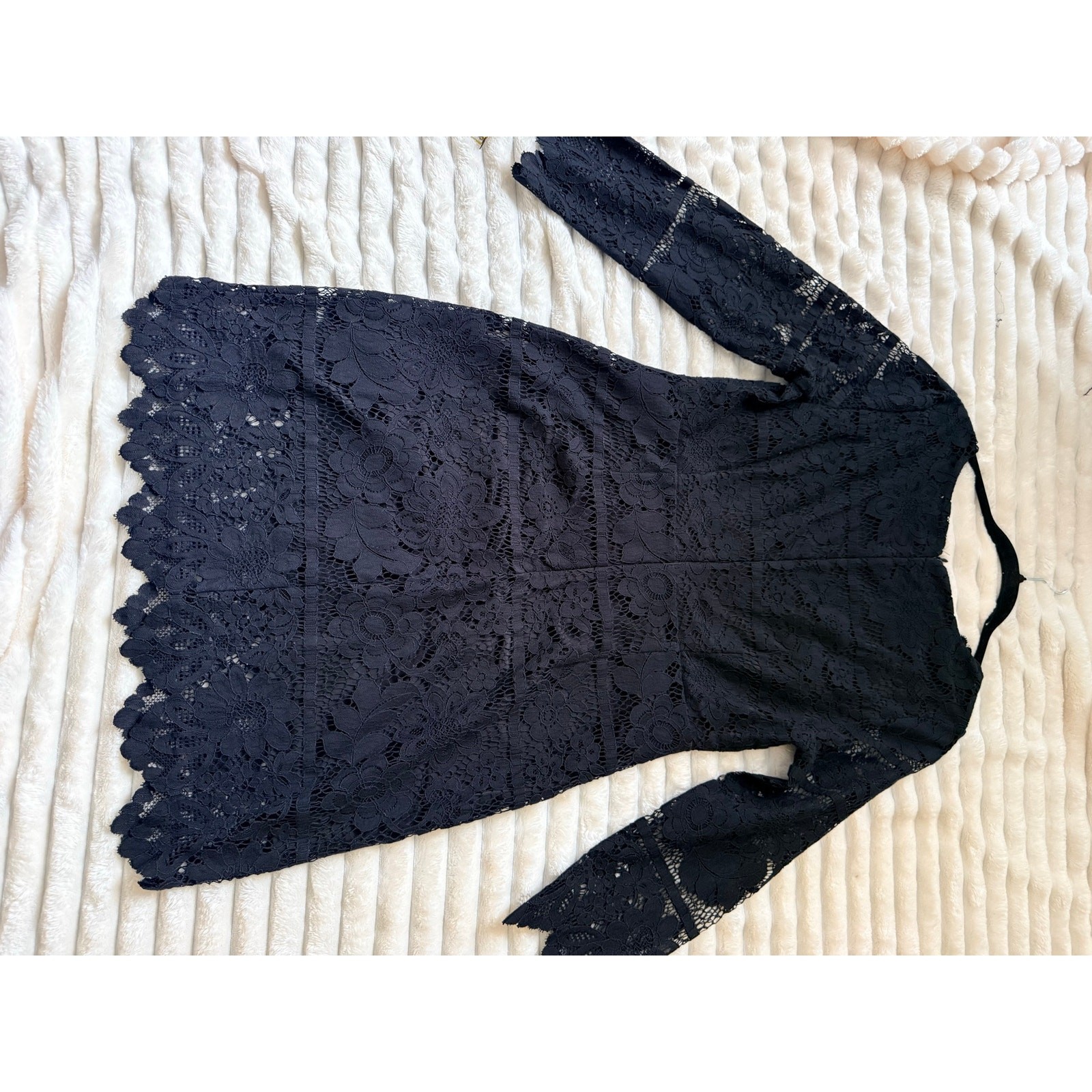 For Love & Lemons GUC Black Lace Noir Mini Dress L Nude Mesh Cutout Long Sleeve