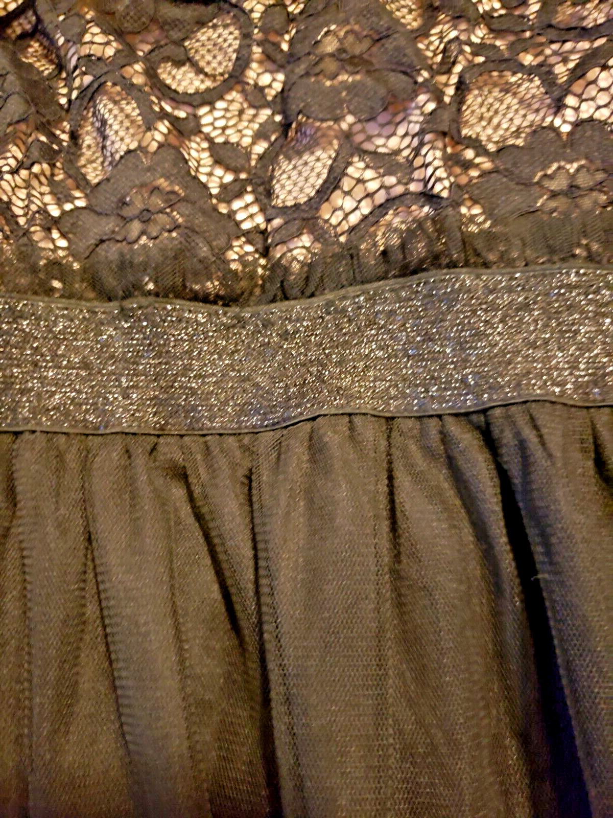 SPEECHLESS DRESS JUNIOR LARGE SCALLOPED LACE TULLE BLACK FLESH LINING Formal