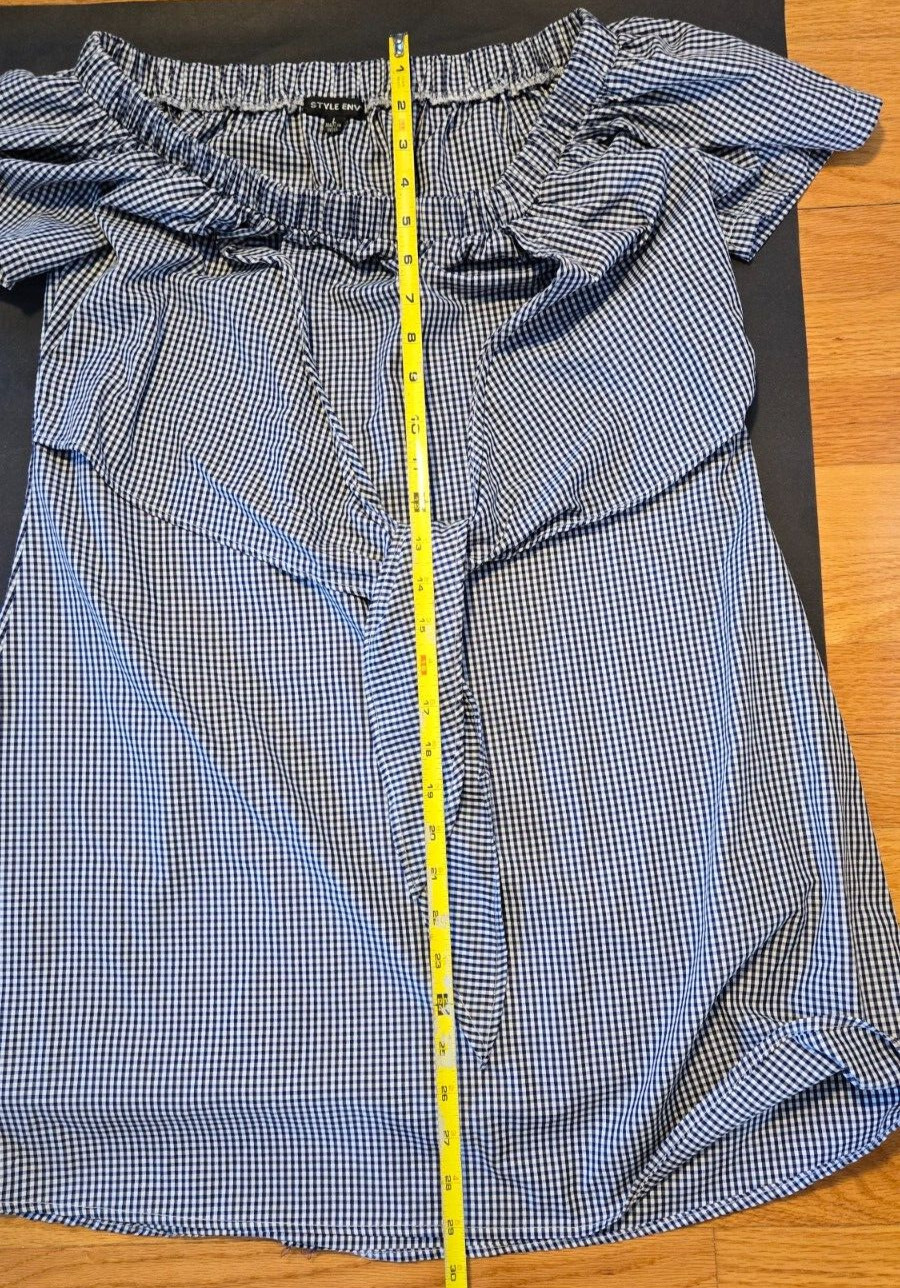 Style Envy Blue and White Front Tie Shirt Dress Women Size Large Cotton Blend