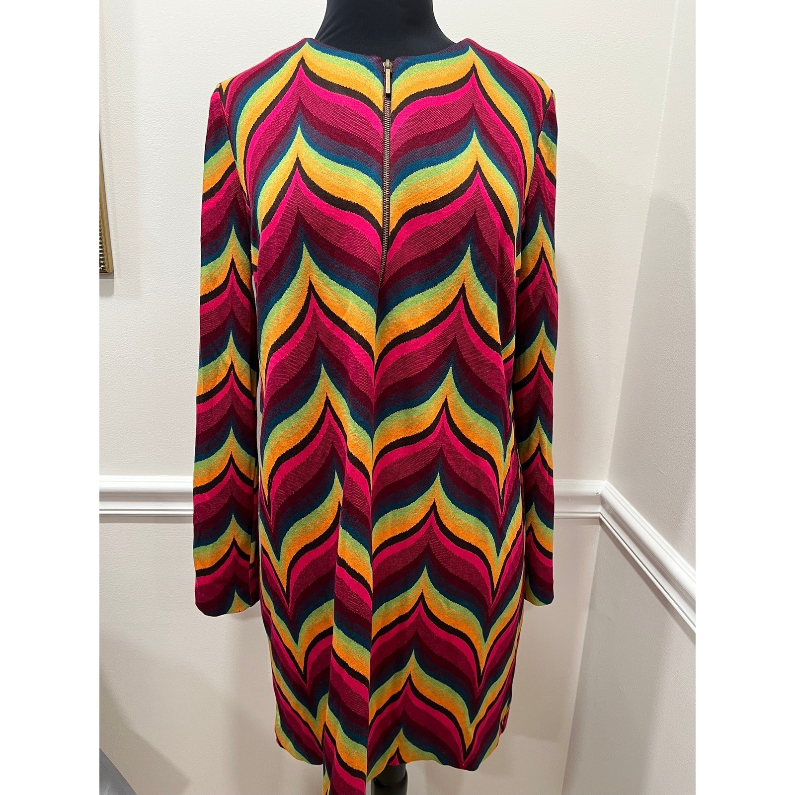 Trina Turk Womens Multi Color Chevron Knit Zip Front Shift Dress L 2307325JQ1