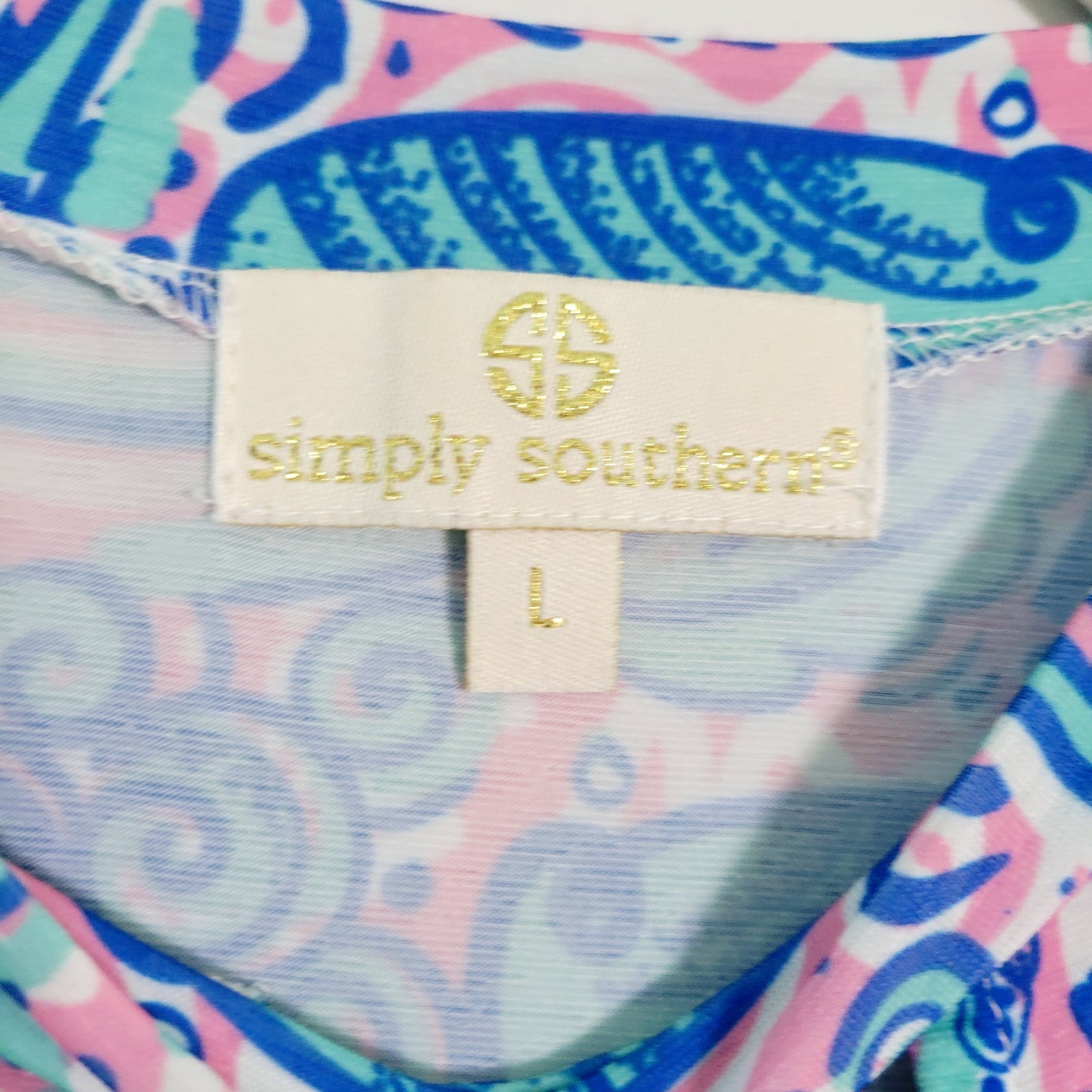 Simply Southern Sleeveless Seashell Print Midi Dress Large Keyhole Pullover