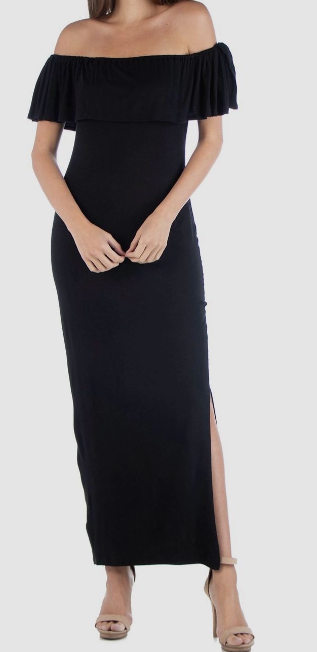 24seven Comfort Apparel Women’s Black Ruffled Off-Shoulder Dress Size XL