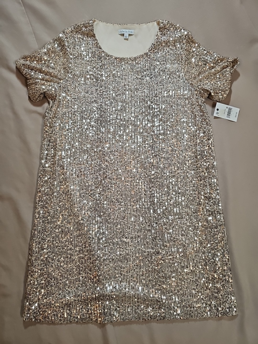 Ophelia Roe Womens Sequin Evening HolidayParty Dress Gold Pullover Stretch Large