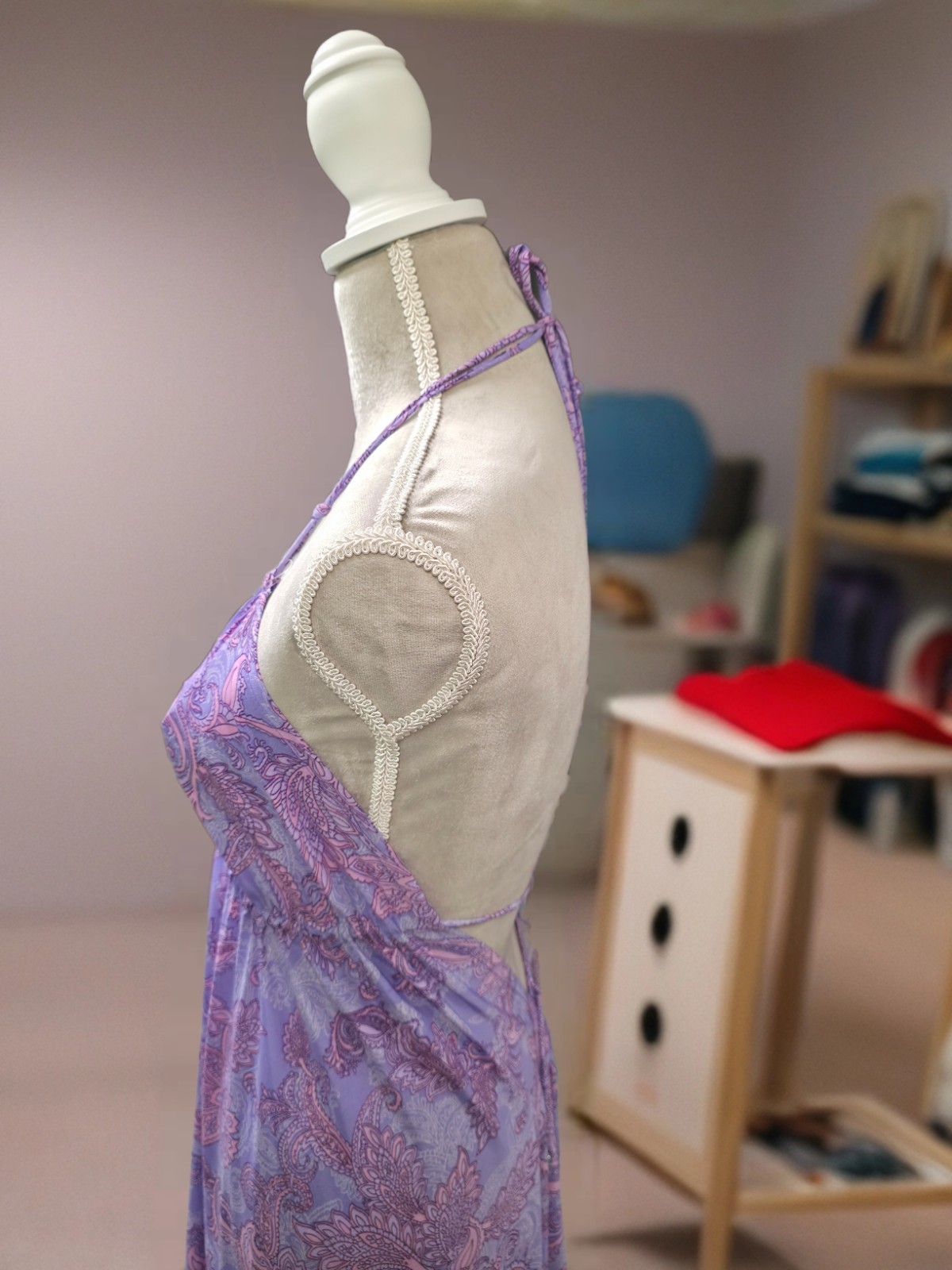 Boho Maxi Dress Tiered Ruffles,V-Neck,Floral Patchwork, Natural Silk,Handmade