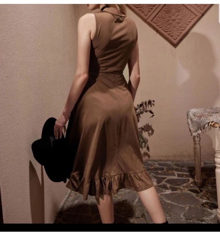 SCARLET DARKNESS BROWN Renaissance Sleeveless CORSET Dress Medieval Ruffle Small