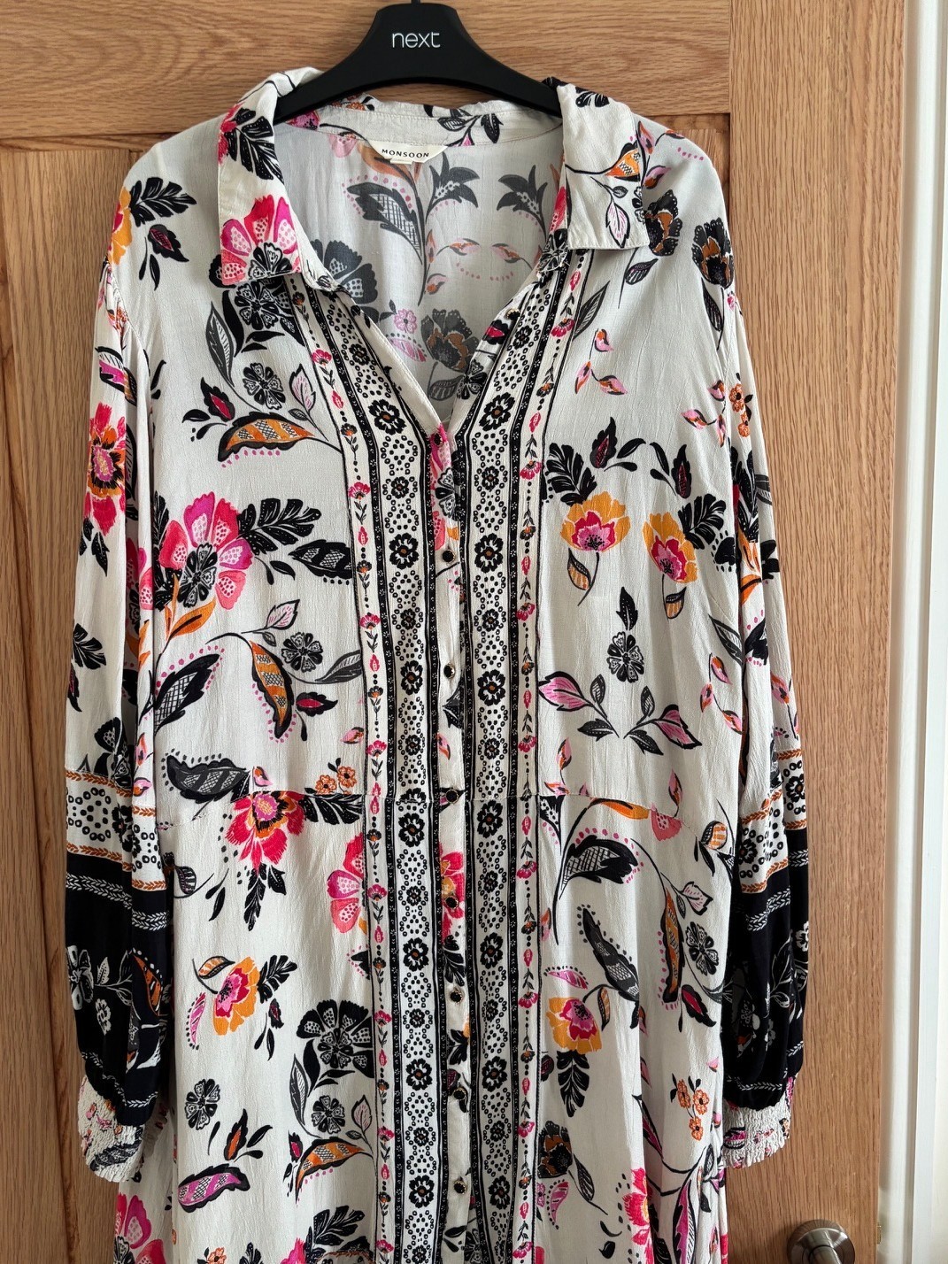 Monsoon Cream & Black, Pink Floral Print Shirt Dress with Camisole, Size XL, 20
