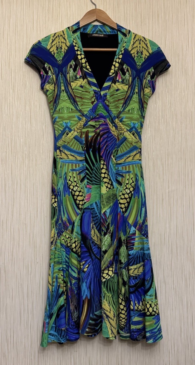 Roberto Cavalli Animal Print Dress Size S Colorful Designer Vintage Rare Y2K