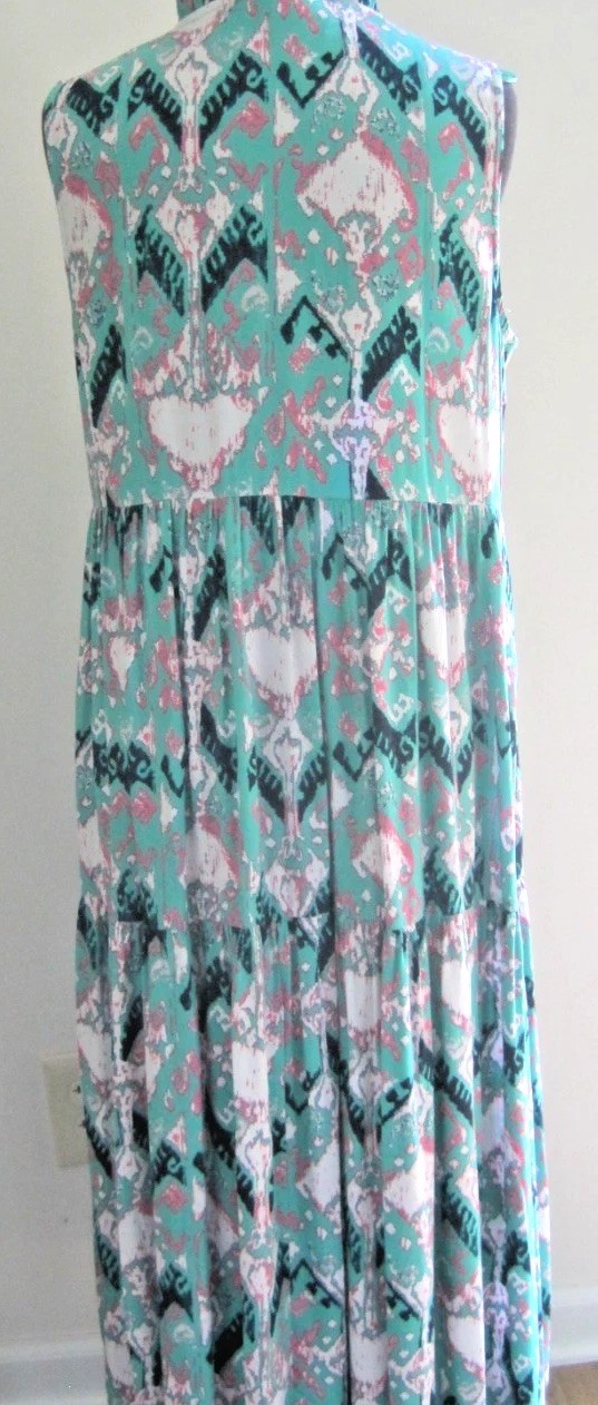 Crown & Ivy Sleeveless Tiered Turquoise Ruffled Beach Vacation Cruise Dress Sz M